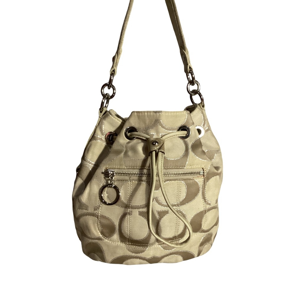 Coach Signature Tan Poppy Lurex Drawstring Bucket Shoulder Bag E1176-17930